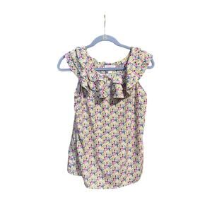 Liberty of London floral sleeveless ruffle collar blouse small